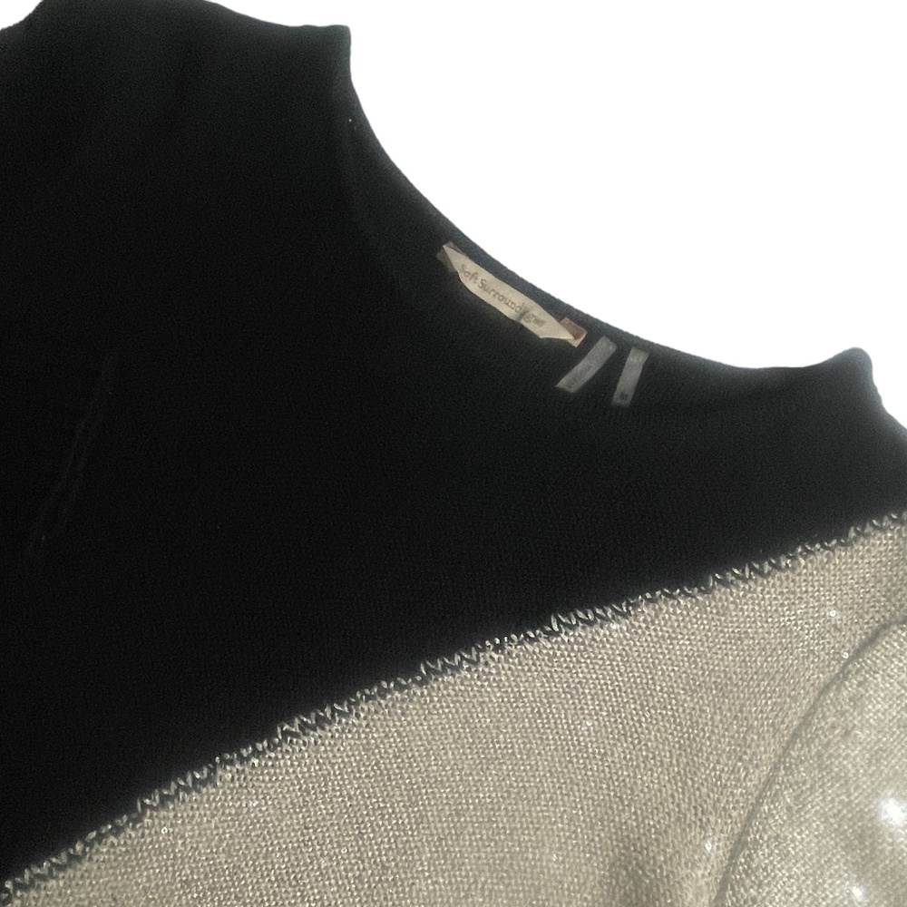 Soft Surroundings Medium‎ Black Gold Sequined 3/4 Sleeve Poly Blend